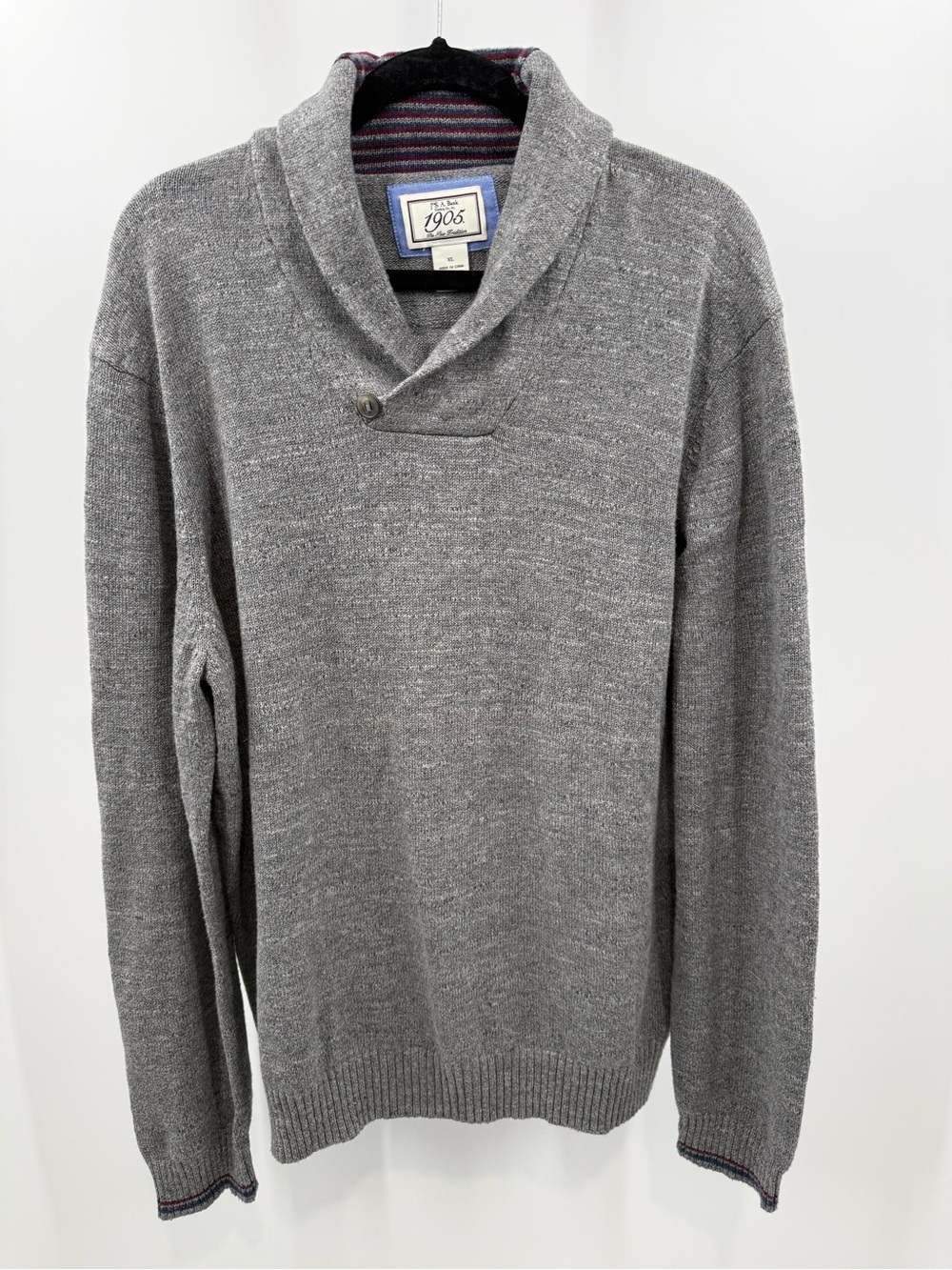 Jos. A. Bank Gray Shawl Stripe Collar Button Front Cotton Cardigan Sweater XL